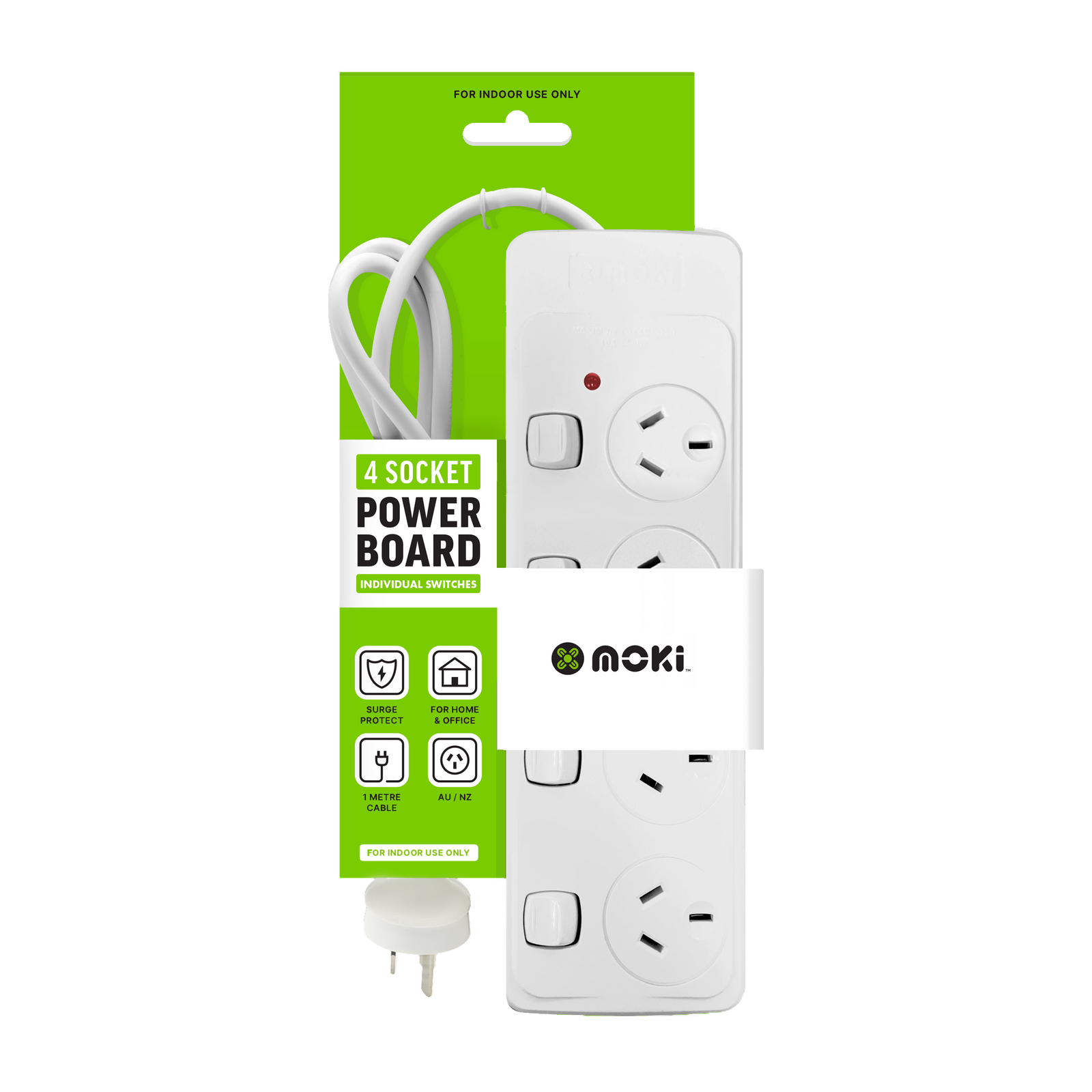 Moki Powerboard - 4 Socket + Individual Switches